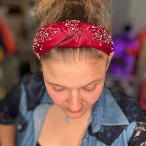 NWOT Embellished Red Top Knot Bedazzled Headband
